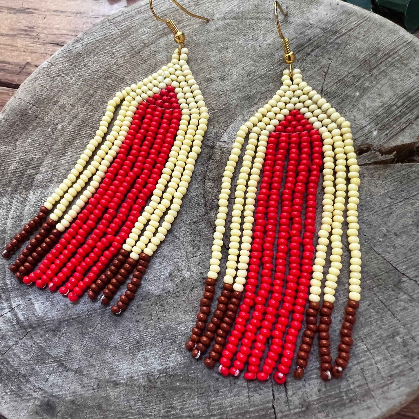 Handmade "Beige Red" Colombian Earrings